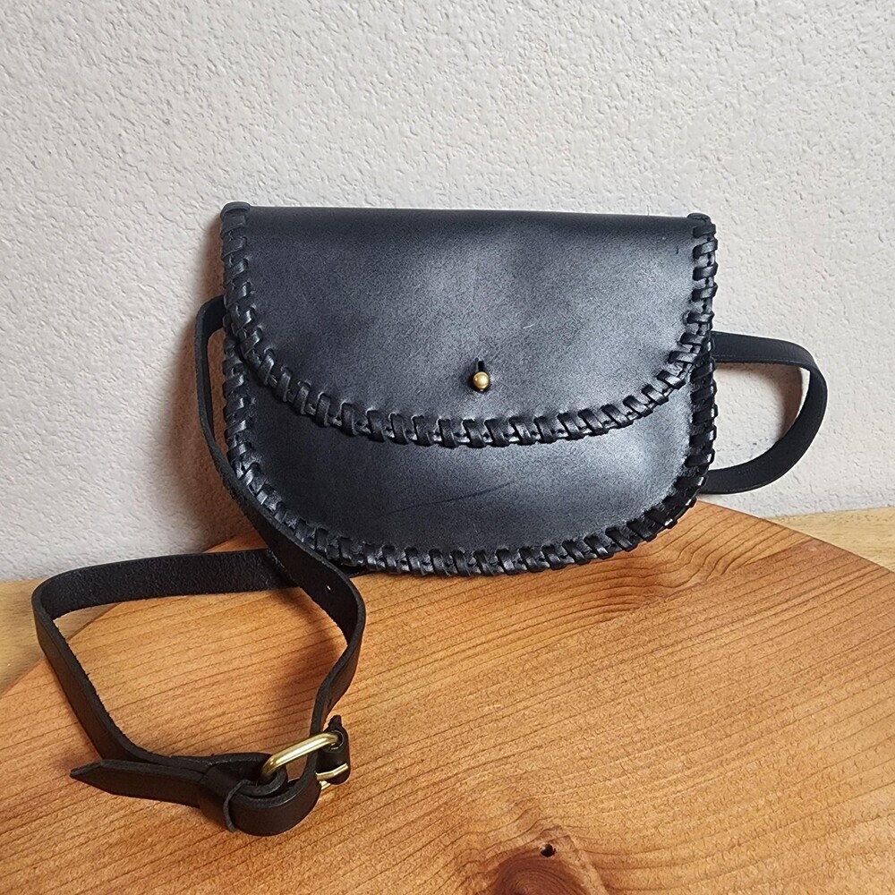 Madewell Belt Bag Fanny Pack Womens Small Black Leather Whipstitch Adjustable - Picture 2 of 8
